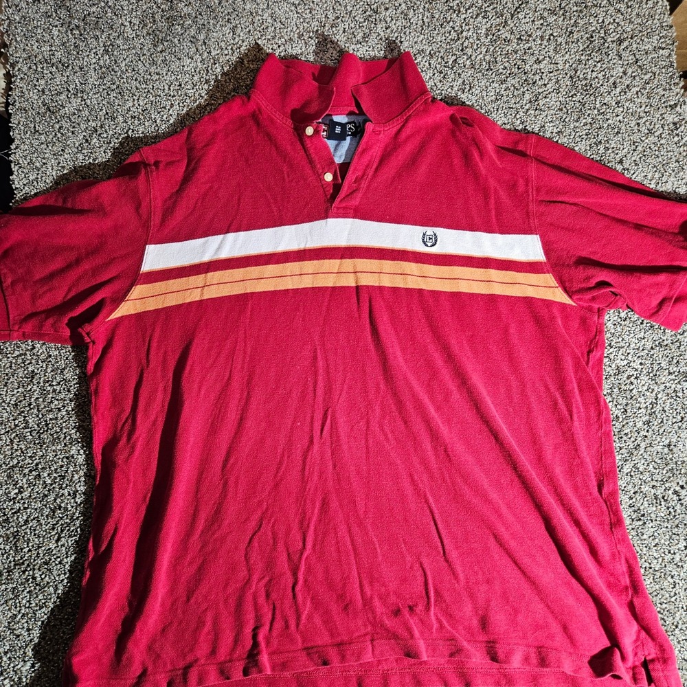 Chaps Mens 3XB‎ Red Striped Cotton Pique Short Sleeve Polo Shirt Crest Logo
